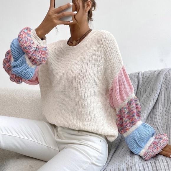 BellanBlue Sweaters - Cozy Color Block Puff Sleeve Sweater Top